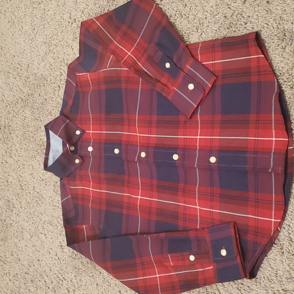 NWT Chaps Boys Red Blue Button Down Shirt